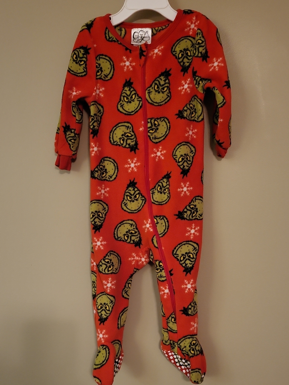 Dr Seuss Grinch red fleece footed sleeper/footie